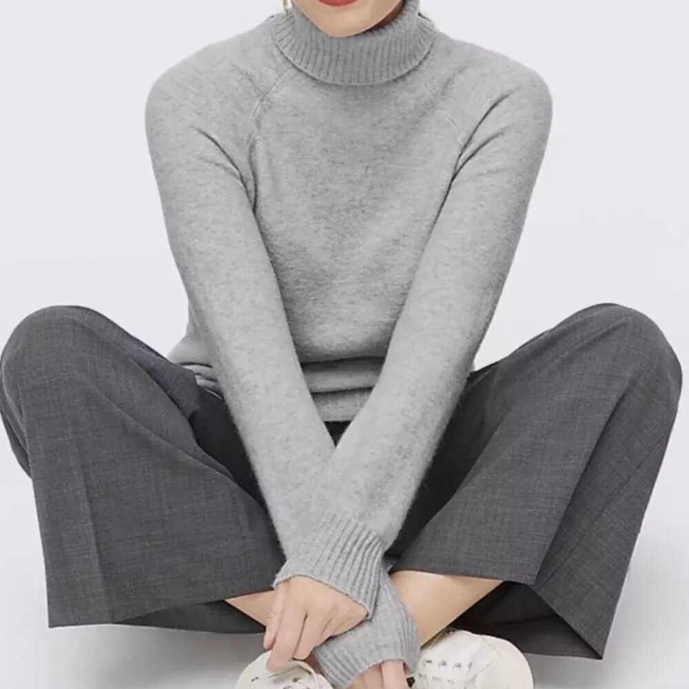 J. Crew Swingy Alpaca-Blend Ribbed Turtleneck Sweater Heather Gray - Sz XS - NWT